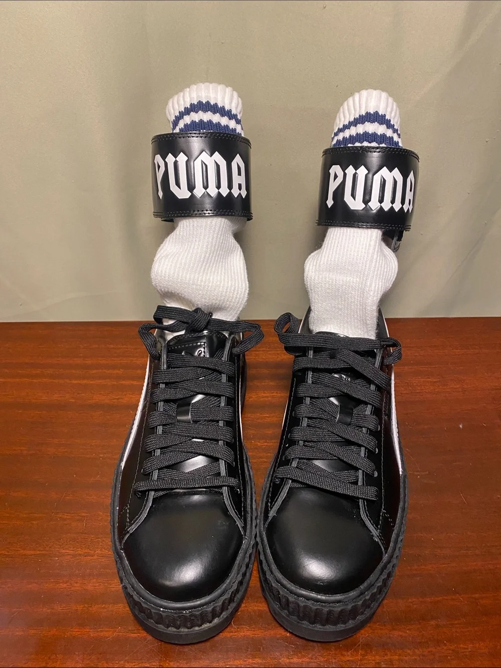 Puma X Rihanna FENTY Ankle Strap Creeper Black Leather Platform Sneakers W 9.5